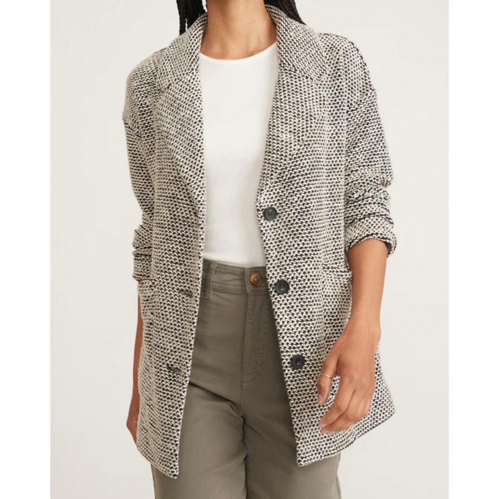 Marine Layer Birdseye Blazer Womens Large Black White Contrast Relaxed Classic